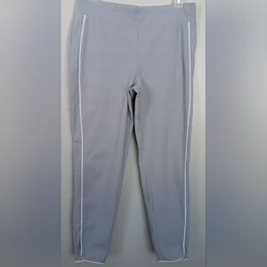 HUE Women's Piped Polished Twill Skimmer Gray Leggings with White Accents Sz L